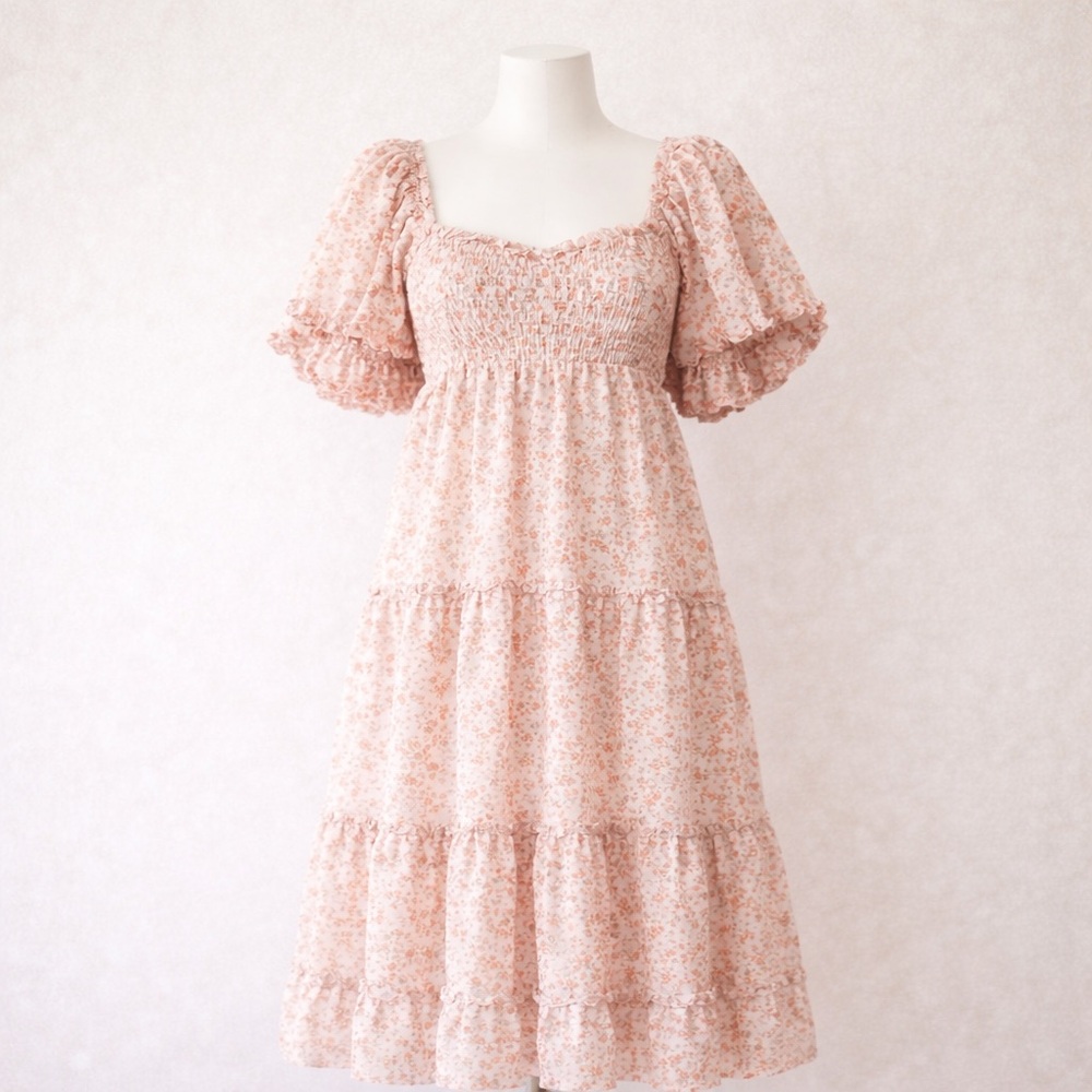 Show Me Your MuMu Pink Floral Smocked Midi Dress